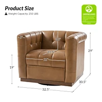 Hulala Home Gabriel Mid-Certury Modern Genuine Leather Swivel Club Chair with Genuine Leather