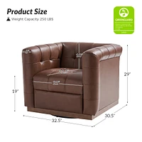Gabriel Mid-Certury Modern Genuine Leather Swivel Club Chair with