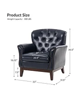 Hulala Home Eugene Traditional Genuine Leather Chair with Tufted Wing Back and Solid Wood