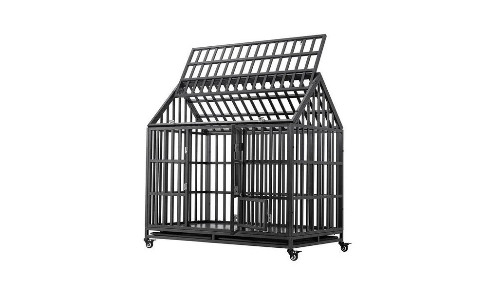 Slickblue Heavy Duty Dog Cage with Roof and Window - Secure Pet Crate for Indoor/Outdoor Use