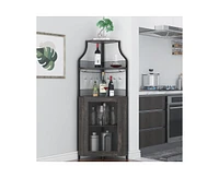 gaomon Corner Bar Cabinet, Wine Bar Cabinet with Glass Holder and Large Storage Space, Coffee Bar Cabinet with Mesh Door and Adjustable Shelf, Dark Wo