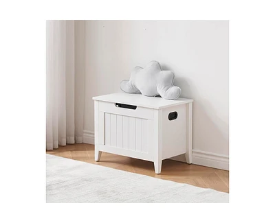 Gaomon Storage Chest, Upholstered Storage Trunk with 2 Safety Hinges, Storage Bench, Flip-Top Toy Chest for Entryway, Bedroom, Living Room, White