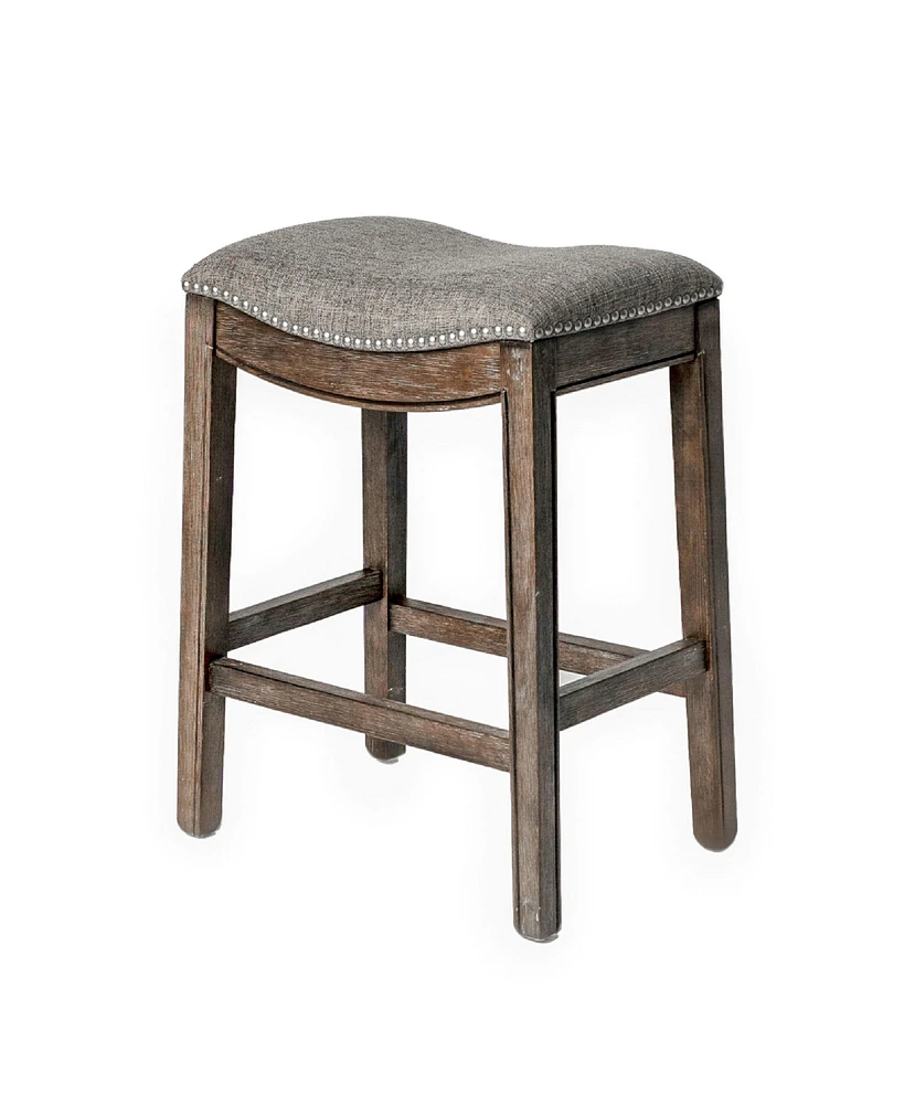 Maven Lane Adrien Backless Saddle Kitchen Counter Stool in Walnut Finish w/ Grey Fabric Upholstery