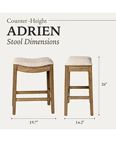 Maven Lane Adrien Saddle Counter Stool in Natural Wood Finish w/ Wheat Cream Fabric Upholstery