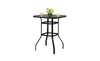 Slickblue Wrought Iron Glass High Bar Table – Elegant Patio for Outdoor Entertaining, Combining Style and Durability