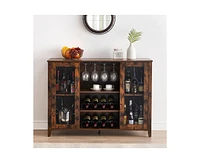 gaomon Wine Bar Cabinet with Led Light,Home Coffee Cabinet with Wine and Glass Rack,Kitchen Buffet Sideboard with Storage,Liquor Cabinet for Bar,Dinin