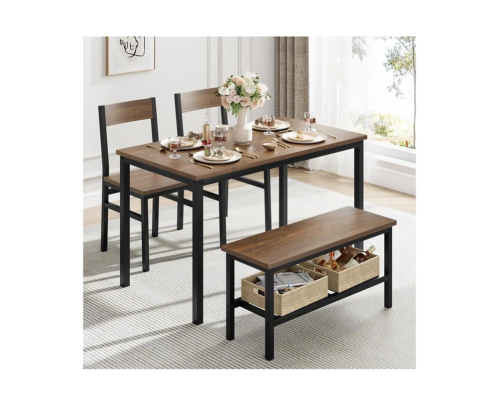 gaomon Table Set for 4, Kitchen Table with 2 Chairs and a Bench, 4-Person Dining Room Table Set for Apartment, Kitchen, Small Space