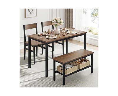 gaomon Table Set for 4, Kitchen Table with 2 Chairs and a Bench, 4-Person Dining Room Table Set for Apartment, Kitchen, Small Space