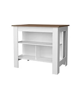 Fm Furniture Aztec Kitchen Island in melamine with open storage, Mahogany/white