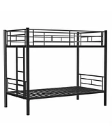 Slickblue Metal Twin Over Twin Bunk Bed with Ladder, High Guardrail, Split Option & Storage - Noise-Free Design