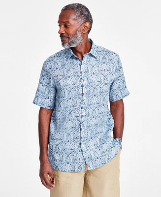 Club Room Men's Linen Mapleton Printed Short-Sleeve Shirt, Exclusively at Macy's