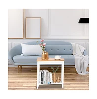 Slickblue Simple Irregular Sofa Table in Light Walnut and White – Stylish Design for Modern Living Rooms