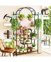 Unho Tall Arched Metal Flower Display Shelf Garden Flower Rack with Hanging Hooks