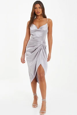 Quiz Women's Satin Cowl Ruched Midi Dress