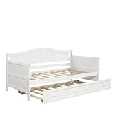 Slickblue Twin Wooden Daybed with Trundle Bed, Sofa Bed for Bedroom Living Room,White