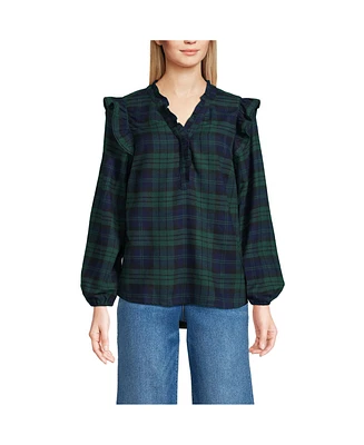 Lands' End Women's Ruffle Front Flannel Popover Blouse