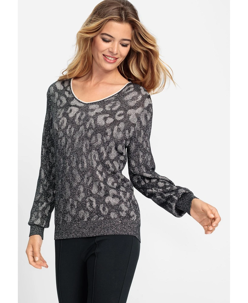 Olsen Women's Sparkle Intarsia Leo Pullover