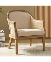 Hulala Home Werner Farmhouse Rattan Solid Wood Armchair with Olid Wood Frame and Legs