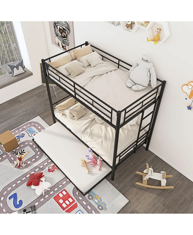 Slickblue Twin Over Twin Metal Bunk Bed Frame with Trundle for Space-Saving Solutions