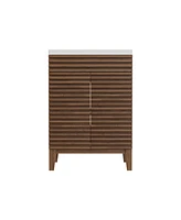 DeerValley 24" Bathroom Vanity with Ceramic Sink Top, Pre-assembled Mid-Century Wood Bathroom Cabinet Walnut