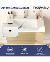 DeerValley 30'' Wall Mounted Bathroom Vanity with Ceramic Sink Top, Pre-assembled Floating Bathroom Cabinet