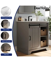 DeerValley 30'' Bathroom Vanity with Ceramic Sink Top, Pre-assembled Bathroom Cabinet with 2 Storage Baskets