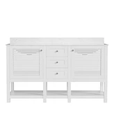 DeerValley 60'' Bathroom Vanity Double Sink Top with Backsplash, Pre-assembled Bathroom Cabinet White