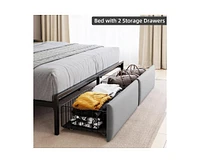 gaomon King Size Led Bed Frame with Headboard and 2 Storage Drawers, Upholstered Platform Bed with Charging Station