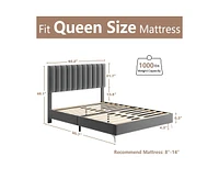 gaomon Bed Frame Modern Velvet Upholstered 11 Inch Bed Frame with Headboard No Box Spring Needed