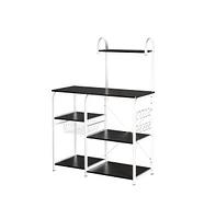 Slickblue 35.5" Kitchen Baker's Rack - 4-Tier Utility Storage Shelf and Microwave Stand with 10 Hooks for Spice Organization