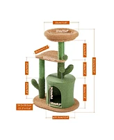 Slickblue Cactus Cat Tree Tower for Small and Medium Cats – Cozy Condo, Plush Perches, Sisal Scratching Post, and Fluffy Balls