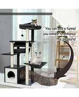 Slickblue Modern Cat Tree – 6-Level Wooden Cat Tower with Sisal Scratching Posts, Cozy Condo, Spacious Perch