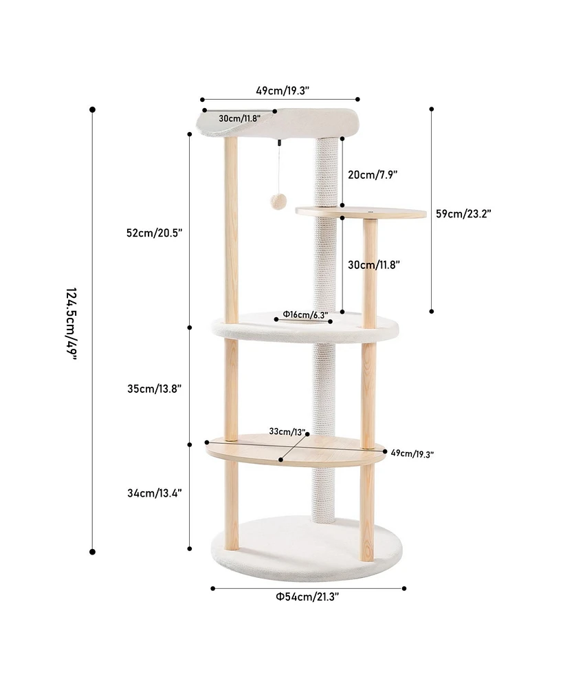Slickblue Multi-Level Cat Tree Modern Cat Tower Wooden Activity Center with Scratching Posts Beige