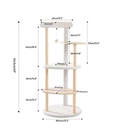 Slickblue Multi-Level Cat Tree Modern Cat Tower Wooden Activity Center with Scratching Posts Beige