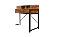 Slickblue Old Wood Table Top with Black Steel Frame and Particle Board, Featuring Two Small and Two Large Drawers Versatile Computer and Study Desk