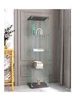 Slickblue 4-Shelf Glass Display Cabinet with Single Door for Elegant Storage and Showcase