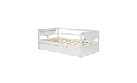 Slickblue Twin Size Daybed with Trundle and Foldable Shelves on Both Sides,White