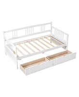 Slickblue Twin Size Daybed Wood Bed with Two Drawers,White