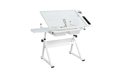 Slickblue Adjustable Tempered Glass Drafting Table with Chair for Art and Design Projects