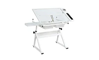 Slickblue Adjustable Tempered Glass Drafting Table with Chair for Art and Design Projects