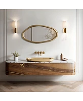 LuxenHome 29.5-Inch Oval Gold Iron Metal Frame Accent Wall Mirror