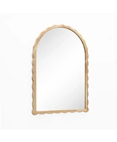 LuxenHome 34-Inch Tall Arch Natural Rubberwood Scalloped Frame Wall Mirror