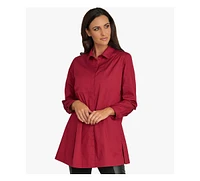 Stella Carakasi Women's Long Sleeves Cotton Poplin Asymmetrical Pleat Front Have It All Tunic