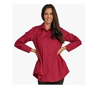 Stella Carakasi Women's Cotton Poplin Button-Front A-Line Shirt Top Prime Time Tunic