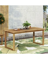 Rustic Acacia Wood Slatted Outdoor Dining Table