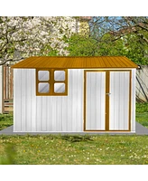 Metal garden sheds 10ftx8ft outdoor storage sheds white+yellow with window