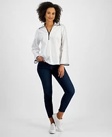 Nautica Jeans Women's Cotton Spread-Collar Long-Sleeve Top