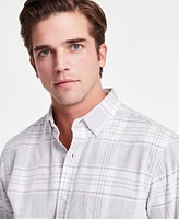 Club Room Men's Long Sleeve Button-Down Textured Plaid Shirt, Exclusively at Macy's