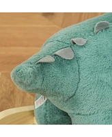 Streamdale Furniture Kids Plush Ride-On Rocking Horse Triceratops-shaped Plush Toy Rocker with Realistic Sounds for Child 36-72 Months Dark Green