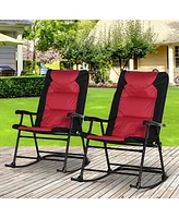 2 Piece Outdoor Patio Furniture Set with 2 Folding Padded Rocking Chairs, Bistro Style for Porch, Camping, Balcony, Red